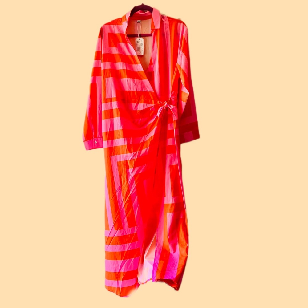 ORANGE+PINK SIZE L BOUTIQUE GEOMETRIC DRESS